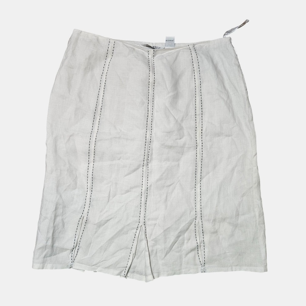 Carole Little Linen Pencil Skirt Contrast Stitch 10 White Minimalist Clean Girl